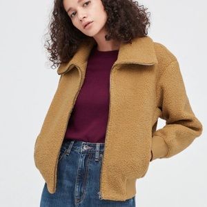 Uniqlo Teddy Fleece Cropped Full Zip Long Sleeve Jacket